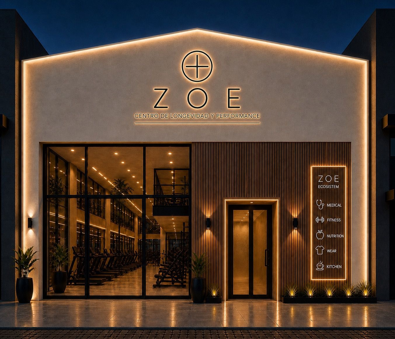 Fachada del proyecto ZOE Wellness Club